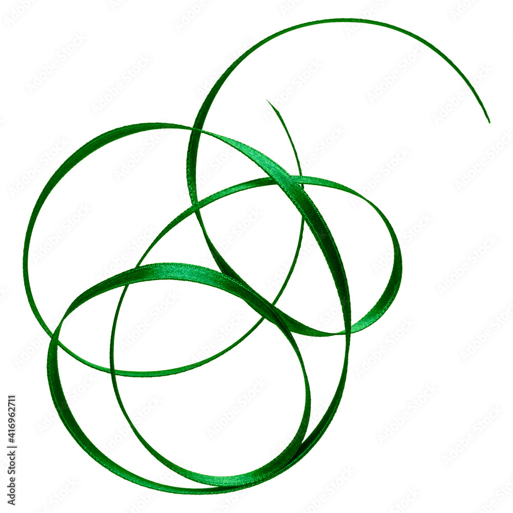 Shiny satin ribbon in green color isolated on white background Shiny satin ribbon in green color isolated on white background