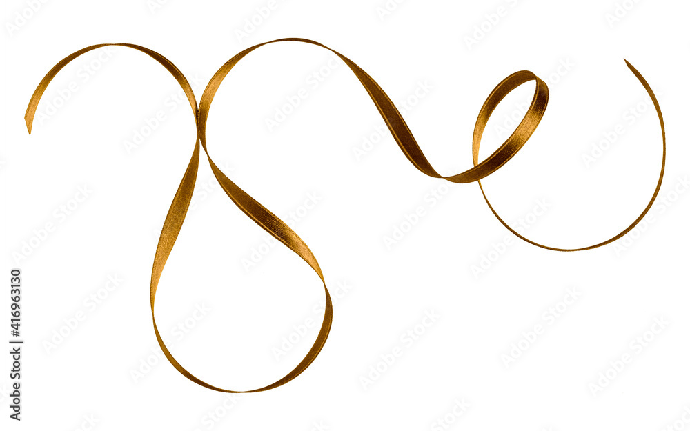 Shiny satin ribbon in brown color isolated on white background close up Shiny satin ribbon in brown color isolated on white background close up
