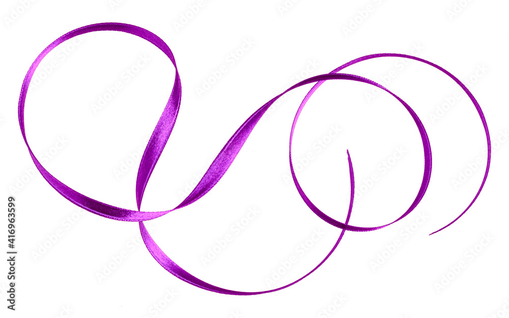Shiny satin ribbon in lavender color isolated on white background close up Shiny satin ribbon in lavender color isolated on white background close up