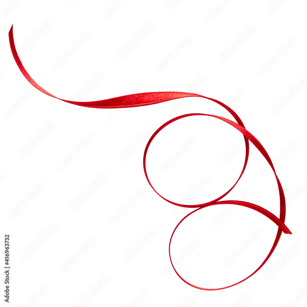 Shiny satin ribbon in red color isolated on white background close up Shiny satin ribbon in red color isolated on white background close up