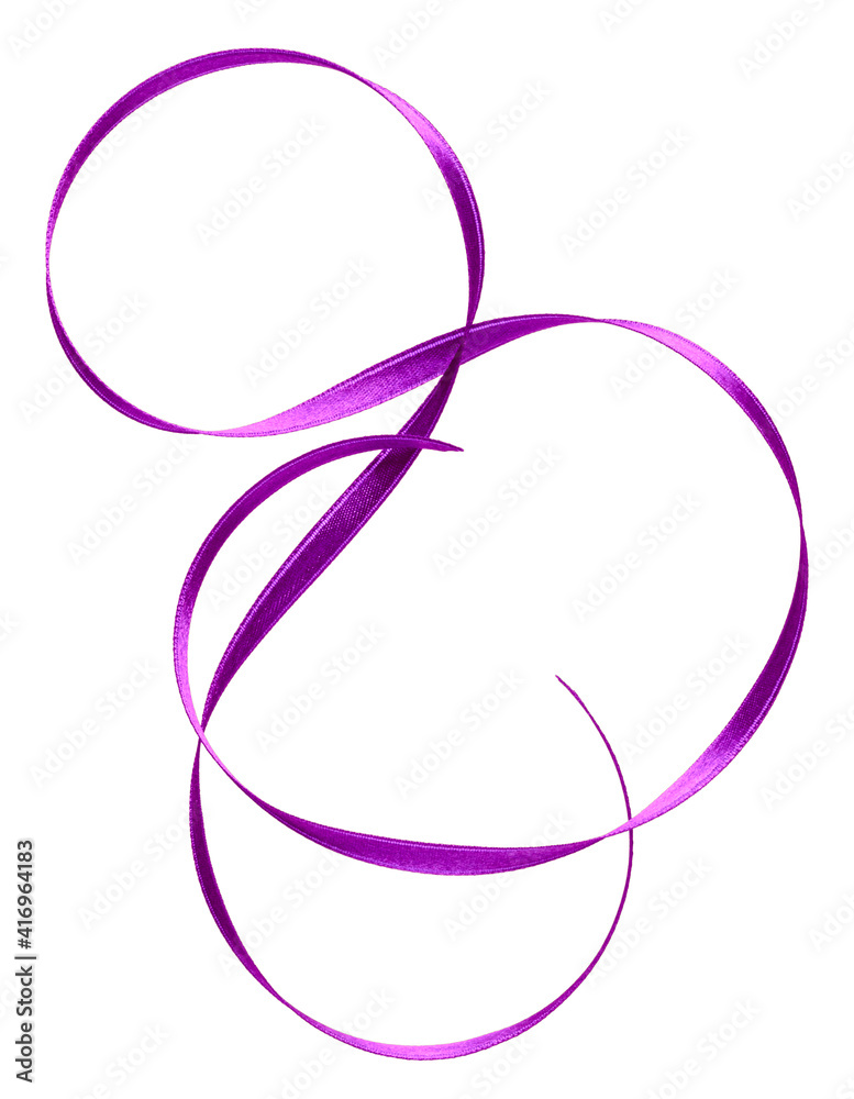 Shiny satin ribbon in lavender color isolated on white background close up