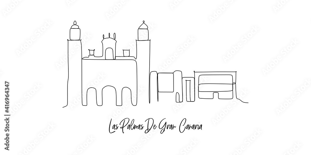 Las Palmas De Gran Canaria of Spain landmarks skyline - Continuous one line drawing