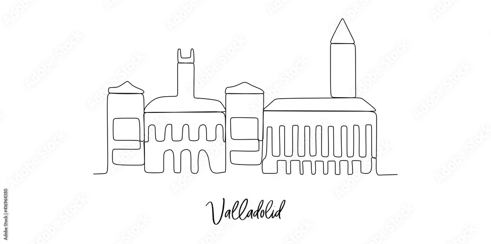 Valladolid of the Spain landmarks skyline - Continuous one line drawing