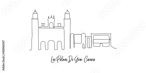 Las Palmas De Gran Canaria of Spain landmarks skyline - Continuous one line drawing