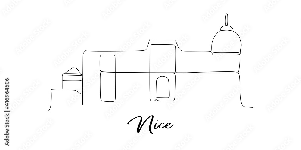 Nice city of France landmarks and skyline - Continuous one line drawing Nice city of France landmarks and skyline - Continuous one line drawing