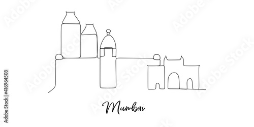 Mumbai city of India landmarks skyline - Continuous one line drawing