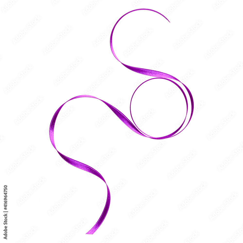 Shiny satin ribbon in lavender color isolated on white background close up