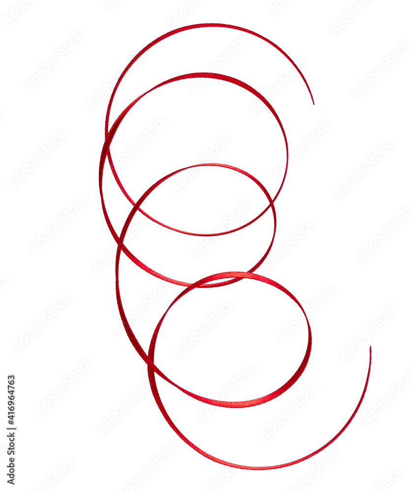 Shiny satin ribbon in red color isolated on white background close up Shiny satin ribbon in red color isolated on white background close up