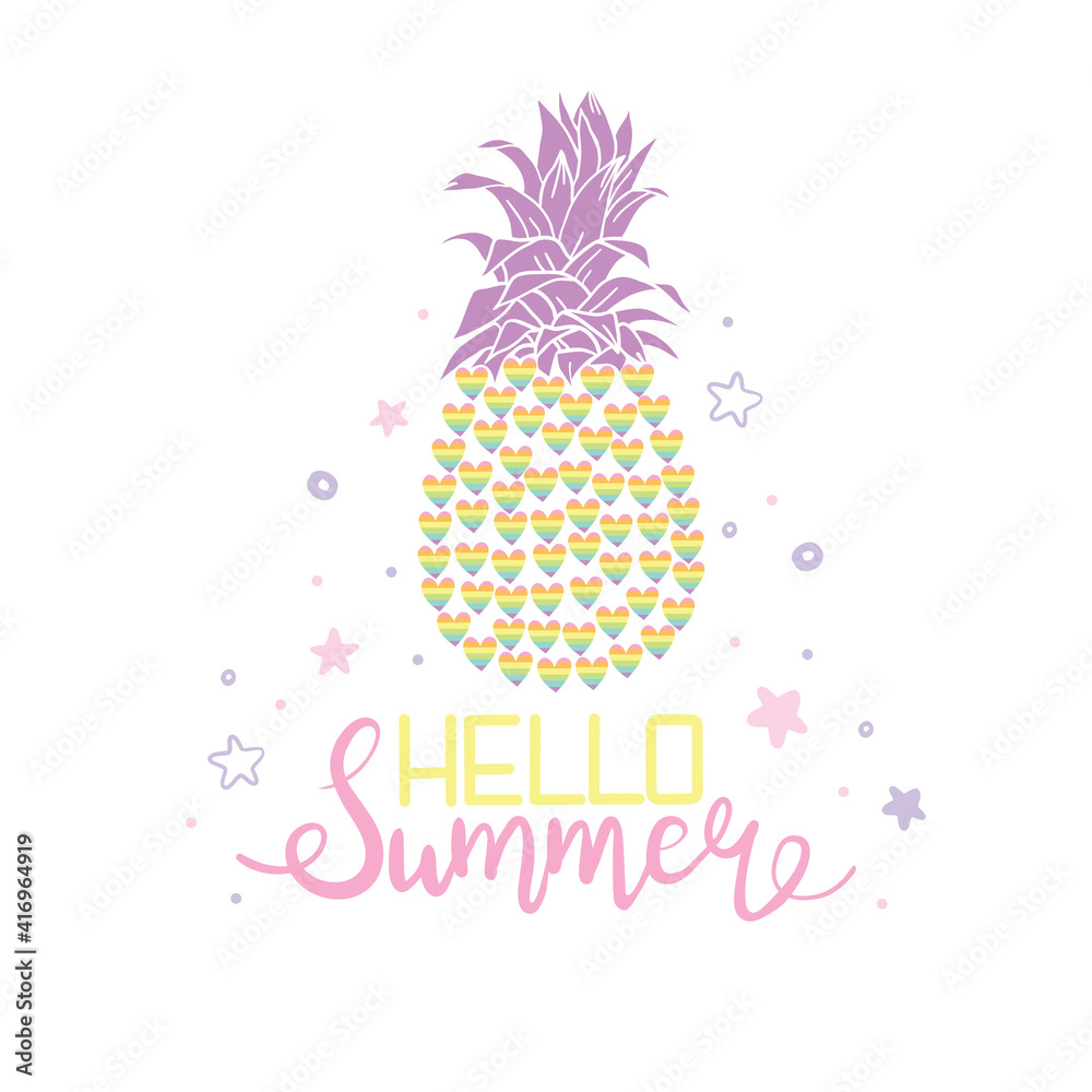 Pineapple is a colorful sketch isolated on a white background.