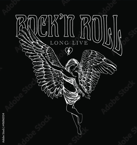 Rock poster design with an angel girl illustration