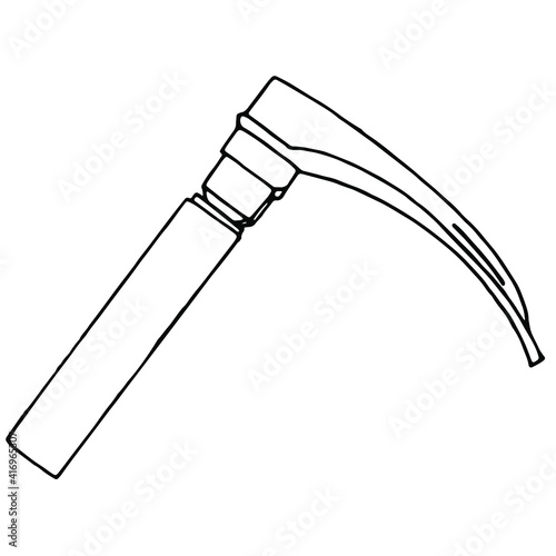 Laryngoscope, a simple drawing of a medical instrument for examining the larynx, an otolaryngologist’s inventory. For textbooks, tool packages for clinics and hospitals. Isolated vector image on white photo