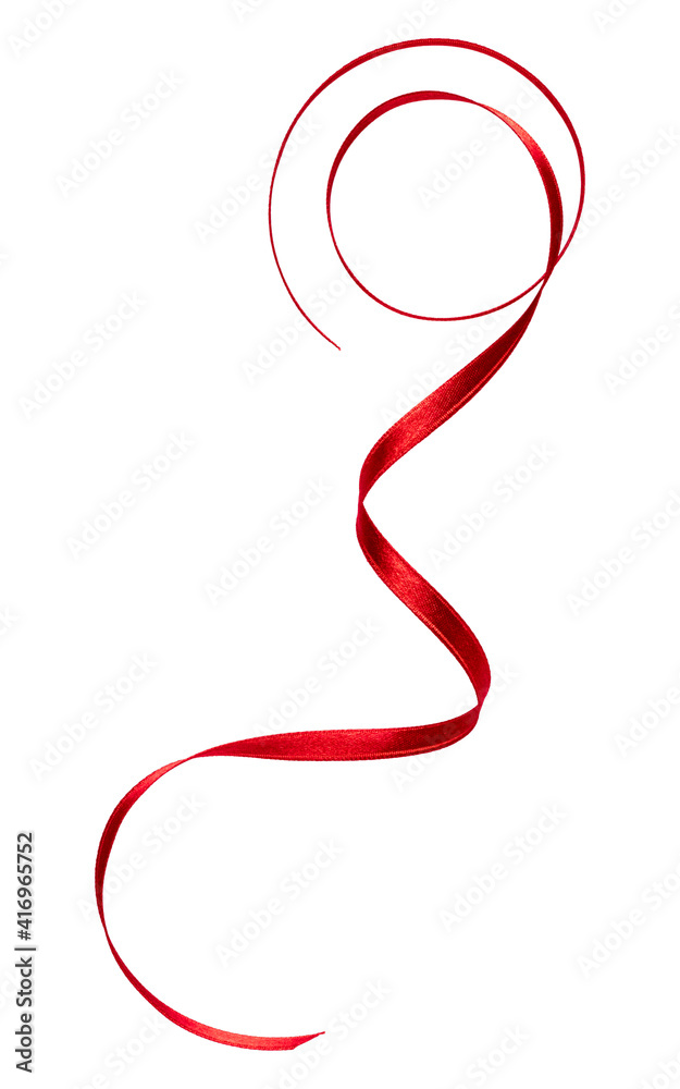 Shiny satin ribbon in red color isolated on white background close up Shiny satin ribbon in red color isolated on white background close up