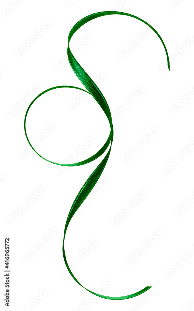 Shiny satin ribbon in green color isolated on white background Shiny satin ribbon in green color isolated on white background