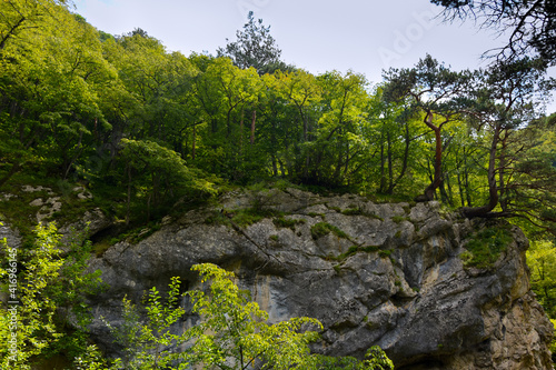 Unusual beautiful stones. Mountains of the North Caucasus. Hot summer day. Republic of North Ossetia - Alania