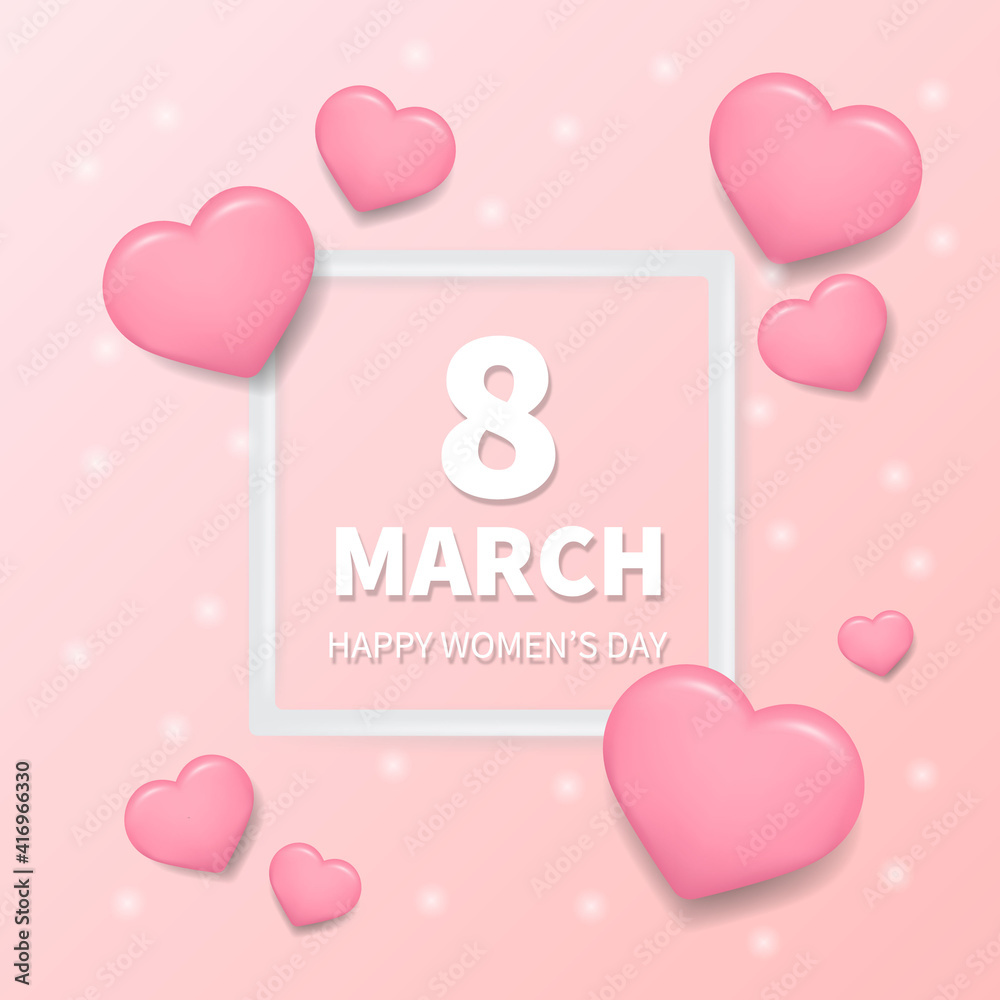 Illustration for the holiday of March 8 with pink hearts.