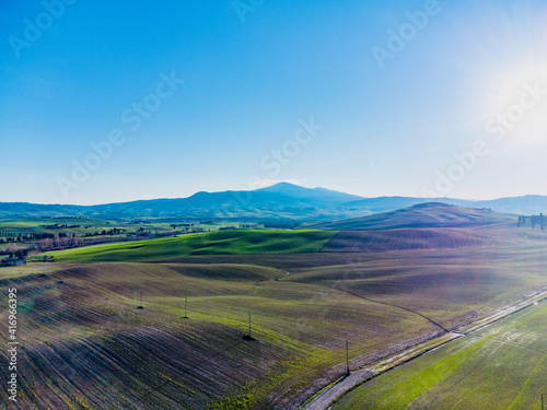 aerial view with drone of the hills of Siena