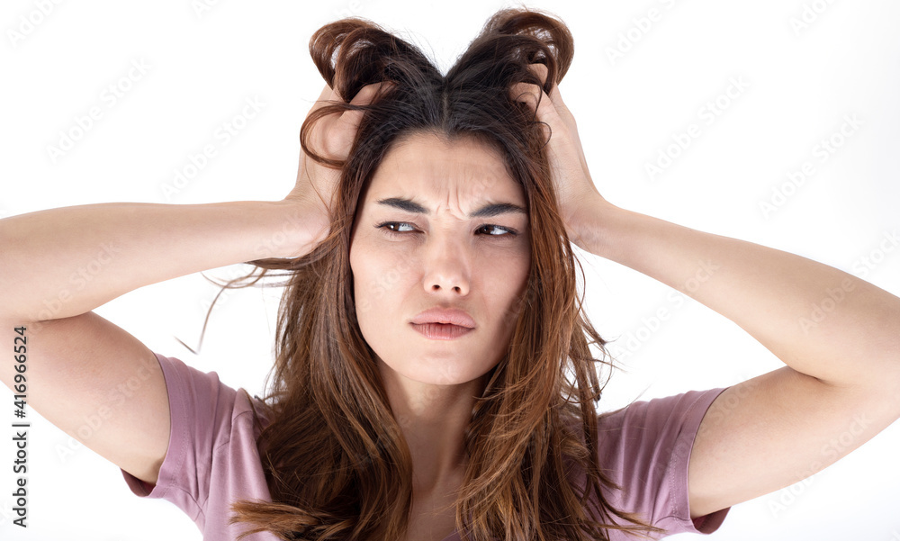woman hair care concept on white background woman hair care concept on white background
