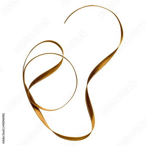 Shiny satin ribbon in brown color isolated on white background close up