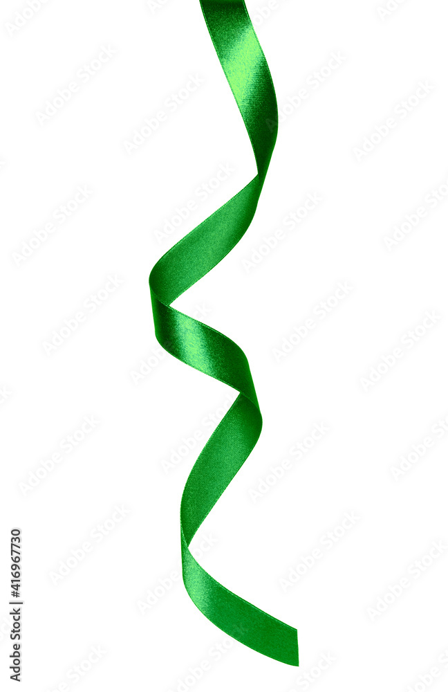 Shiny satin ribbon in green color isolated on white background .Ribbon image for decoration design. Shiny satin ribbon in green color isolated on white background .Ribbon image for decoration design.