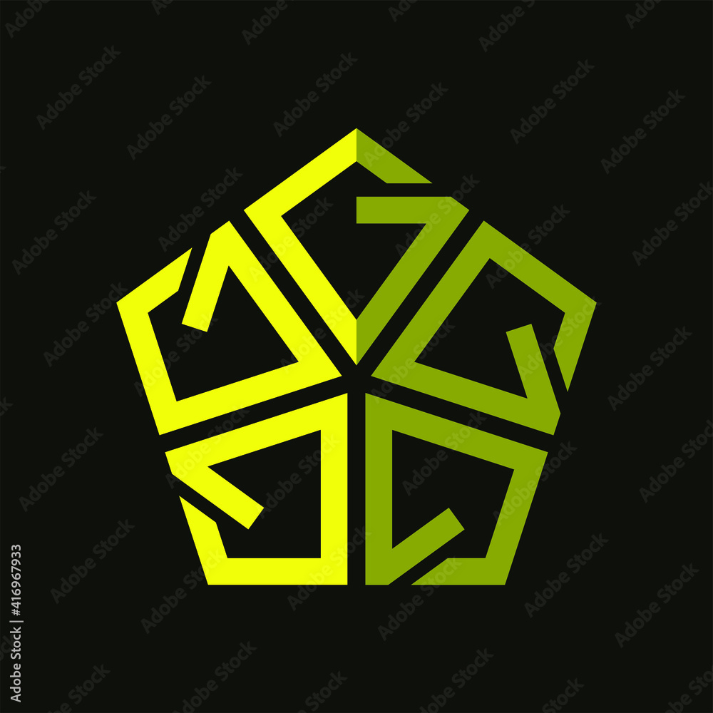 Initial letter G, G5 or 5G logo template with sporty geometric pentagonal illustration in flat design monogram symbol