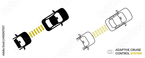 Car security systems icon design. The adaptive cruise control symbol will follow the vehicle ahead. Maintaining the following distance. Editable line icon.