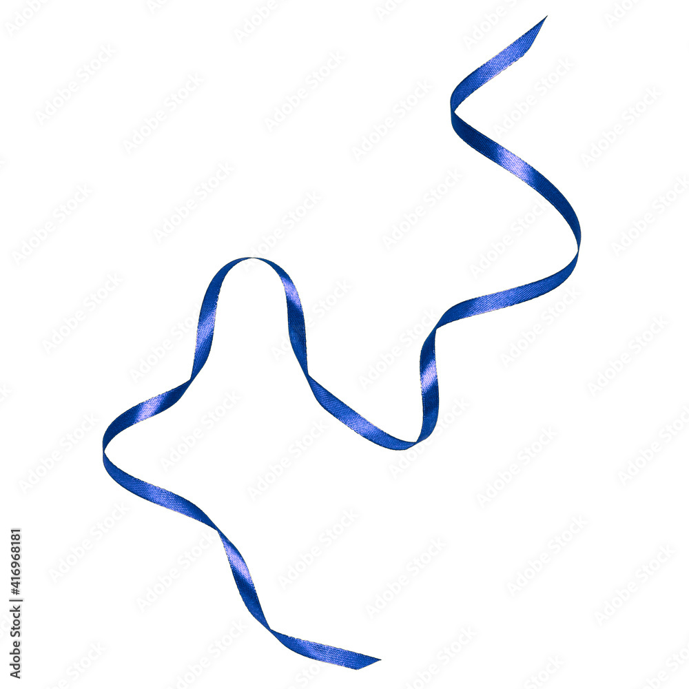 Shiny satin ribbon in blue color isolated on white background close up.Ribbon image for decoration design. Shiny satin ribbon in blue color isolated on white background close up.Ribbon image for decoration design.