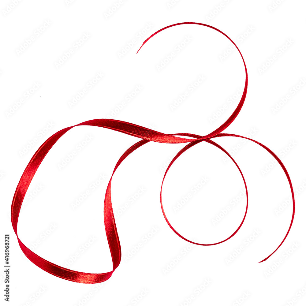Shiny satin ribbon in red color isolated on white background close up .Ribbon image for decoration design. Shiny satin ribbon in red color isolated on white background close up .Ribbon image for decoration design.