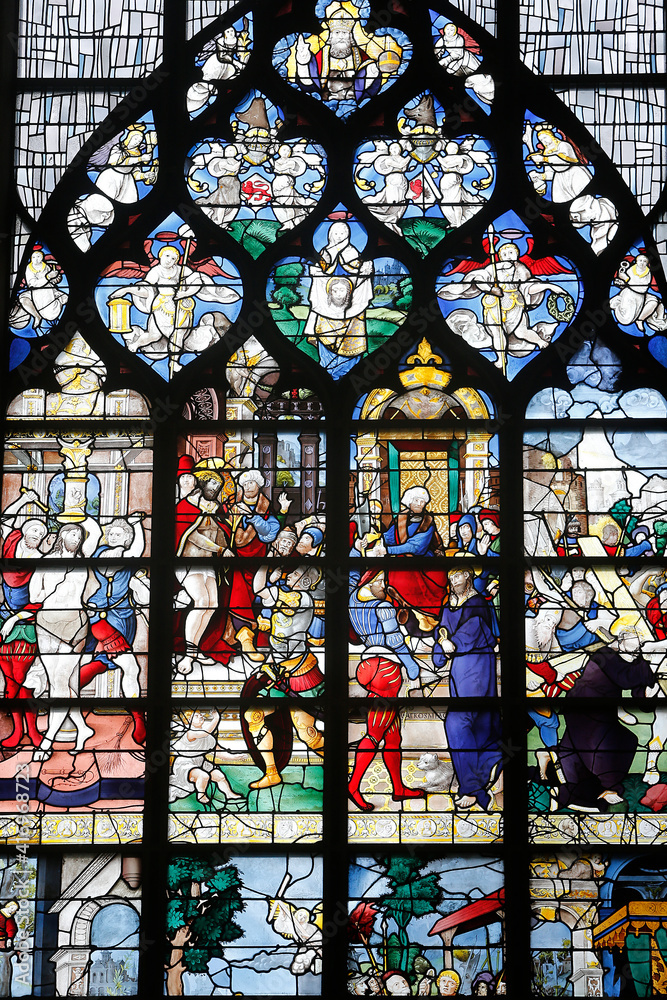 16th-century stained glass windows set in the north wall of Saint Joan of Ark's church, Rouen. France. 22.03.2018 16th-century stained glass windows set in the north wall of Saint Joan of Ark's church, Rouen. France. 22.03.2018