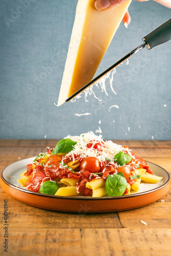 tomato and basil pasta with parmigiano reggiano
