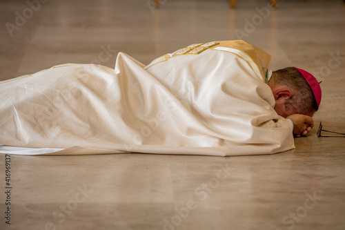 Картината върху платно Installation of Matthieu Rougé as bishop of Nanterre diocese in Sainte Geneviève cathedral, Nanterre, France