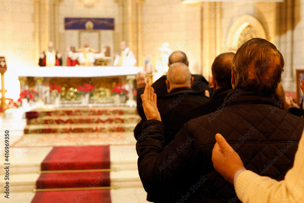 Sunday mass in Notre Dame du Liban church, Paris, France. 15.01.2018