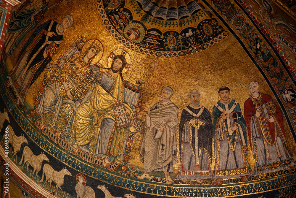 Santa Maria in Trastevere basilica, Rome. 13th-century mosaics in the apse. Italy.  31.07.2018