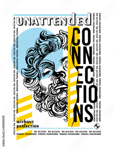 greek statue face illustration with slogan print design