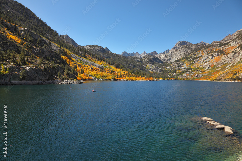Mountain lake with azure water