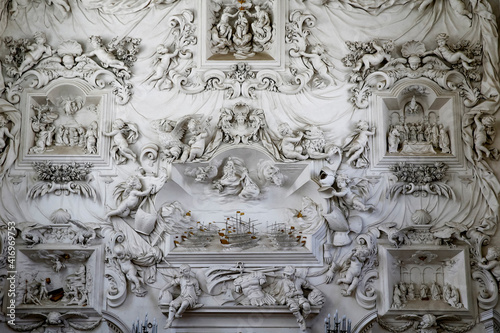 S. Cita oratorio, Palermo, Sicily, Italy. Baroque reliefs by Giacomo Serpotta.  Battle of Lepanto in which the Christian fleet, protected by Our Lady of the Rosary, wins against the Turks. 31.07.2018 photo