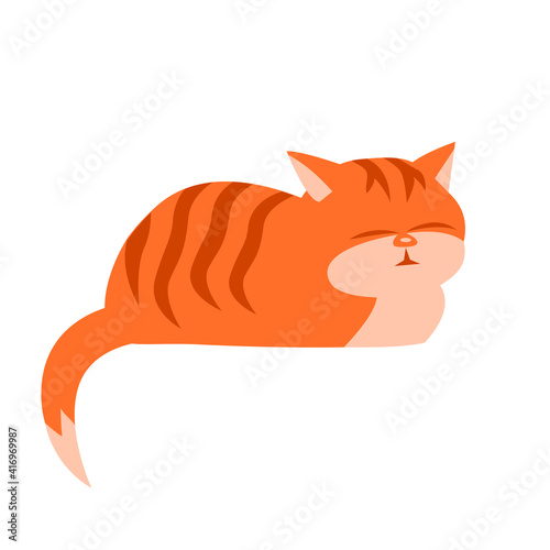 Fototapeta Naklejka Na Ścianę i Meble -  Cartoon striped ginger cat sleeping sweetly. Vector isolated illustration on white background
