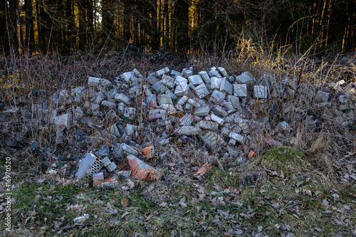 A pile of discarded stones in a forest