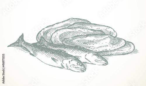 Vector still life from the biblical story: loaves and fishes