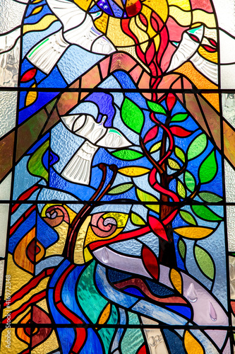 Belfast city hall, Ulster (Northern Ireland), U.K. Stained glass: the Pathways memorial window © Julian