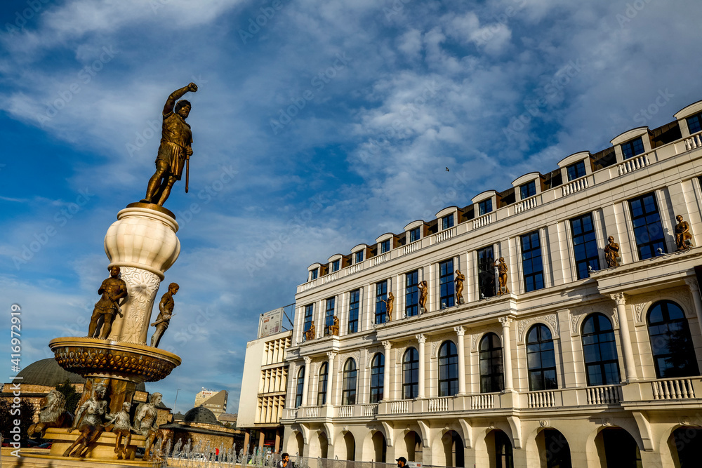 Fototapeta premium Statue of Philip II in Skopje, Republic of Macedonia. 17.10.2019