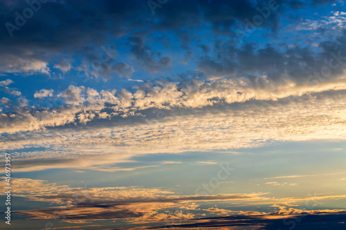 Beautiful evening sky with clouds at sunset.