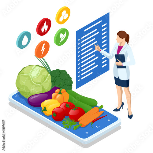 Isometric Healthy food and Diet. Doctor s consultation for an overweight patient. Health risk, obesity. Doctor s recommendations. Sport.