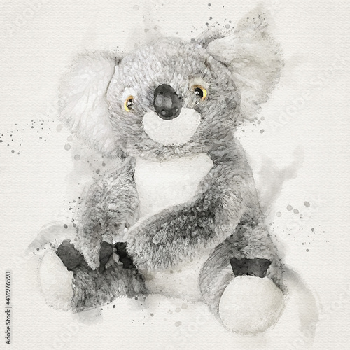 Photography Soft toy koala bear. Watercolor Illustration.