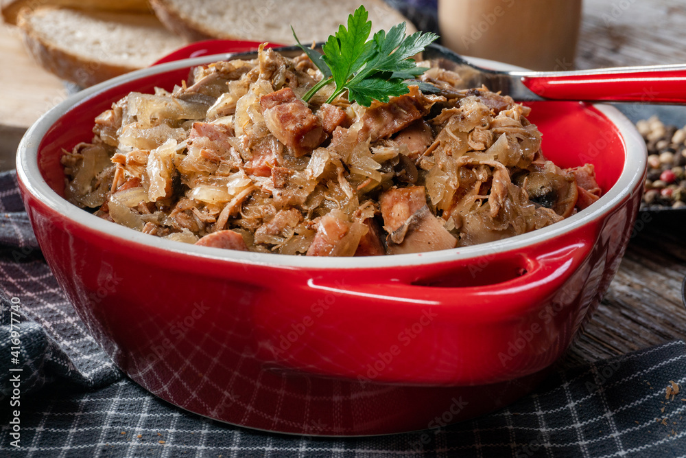 Bigos - sauerkraut stewed with meat, dried mushrooms and sausage. Bigos - sauerkraut stewed with meat, dried mushrooms and sausage.