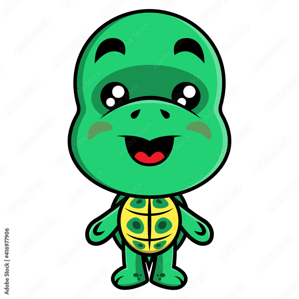 Obraz premium Funny Brazilian Turtle Cartoon Characters standing, best for logo or mascot of Aquarium Pet Shop