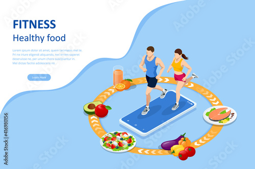 Isometric fitness and diet, healthy lifestyle. Healthy eating, personal diet or nutrition plan from dieting expert. Nutrition consulting, diet plan. Excess weight