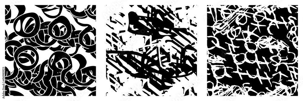 Set of black and white grunge textures