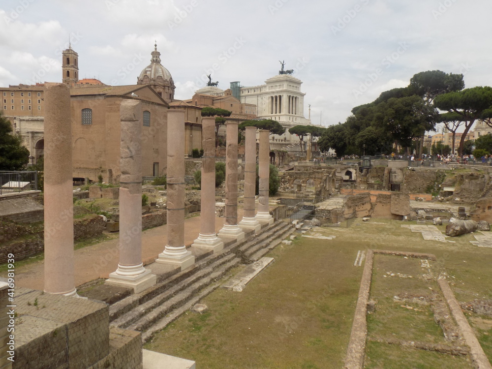 Roman Construction Methods Rome, Italy, Roman Ruins in the Roma Forum with Pillars and a Square ...