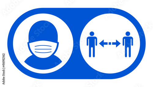 Wear a Face Mask and Keep Your Distance Instruction Icon. Vector Image.