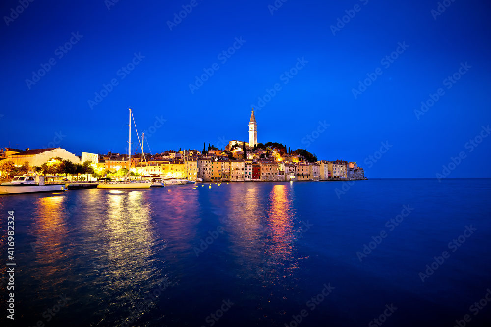 Town of Rovinj evening blue hour view